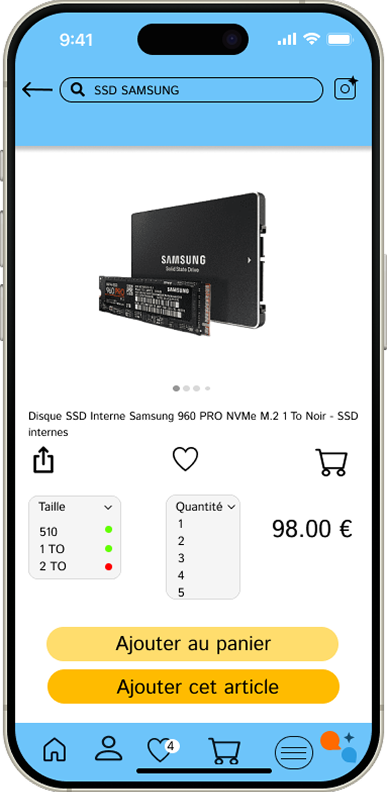 Écran de sélection produit en thème jour Amazon redesign